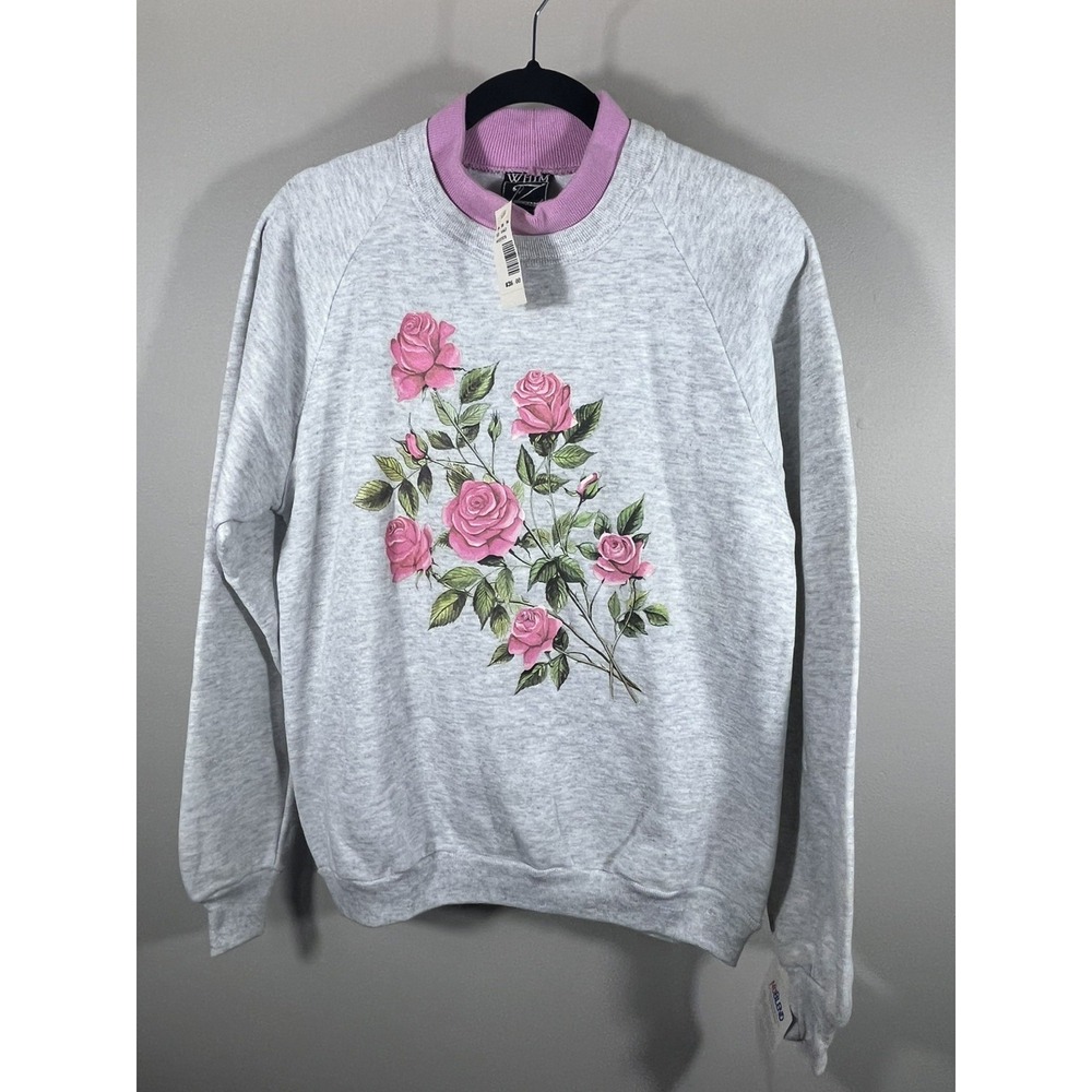 NWT Vintage 90s Whim Z Women's Large Sweatshirt Pink Roses Made in USA (J)